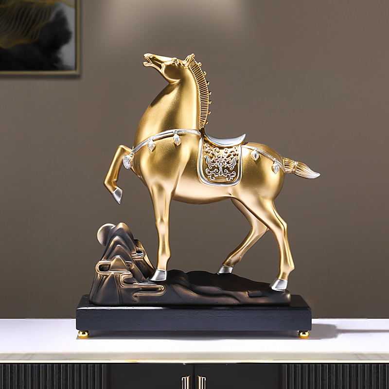 Luxury Golden Horse Figurine – Modern Tabletop Sculpture for Living Room, Office, and Entryway Décor