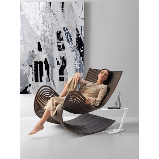 Contemporary Italian Slice Rocking Chair – Artistic Sculptural Lounge Chair with Layered Wood Design, Designer Statement Furniture for Luxury Interiors
