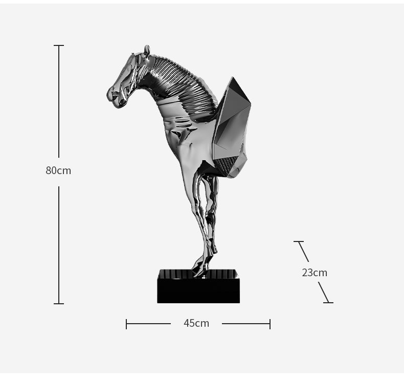 Luxury Silver Horse Head Sculpture, Modern High-End Large Floor Art for Foyer, Hotel, Staircase, Statement Decor