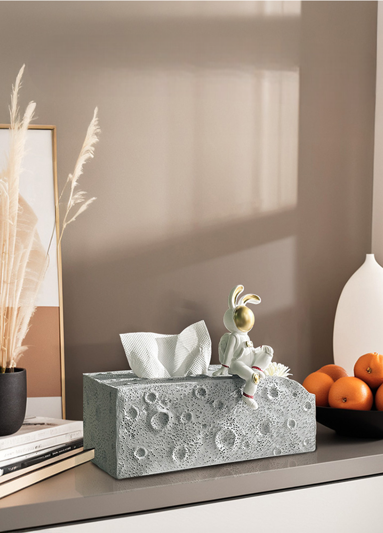 Luxury Astronaut Bunny Tissue Box – Lunar Surface Storage Holder, Modern Cute Dining Table & Living Room Accent