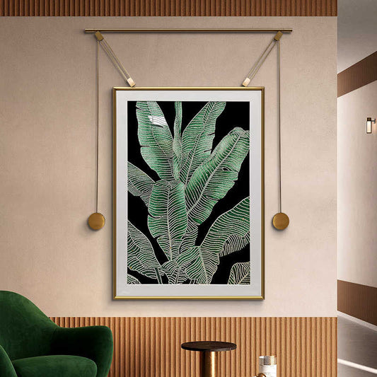Luxury Crystal Leaf Wall Art with Stainless Steel Frame, Modern Botanical Canvas, Designer Living Room or Entryway Decor