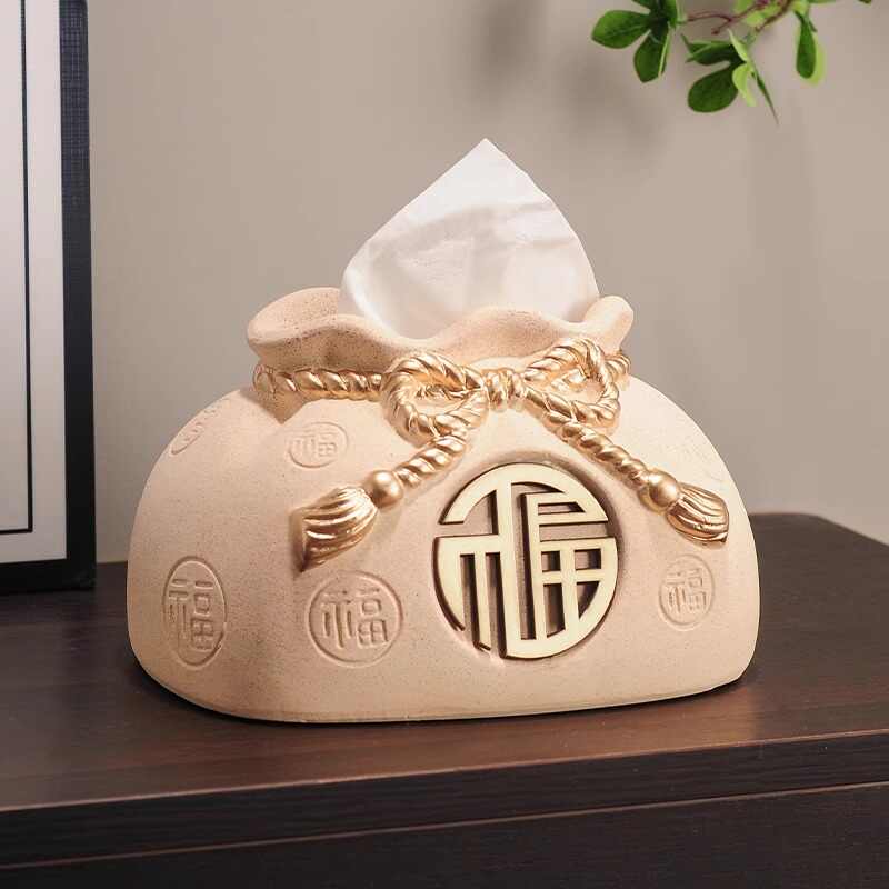 Luxury Ceramic Blessing Bag Tissue Box, High-End Creative Decor Organizer for Living Room, Coffee Table, Modern Home Accent