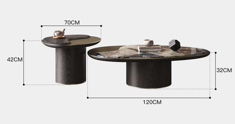 Luxury Modern Coffee Table Set, Minimalist Marble & Wood Grain Design for Small Spaces, Contemporary Living Room Furniture