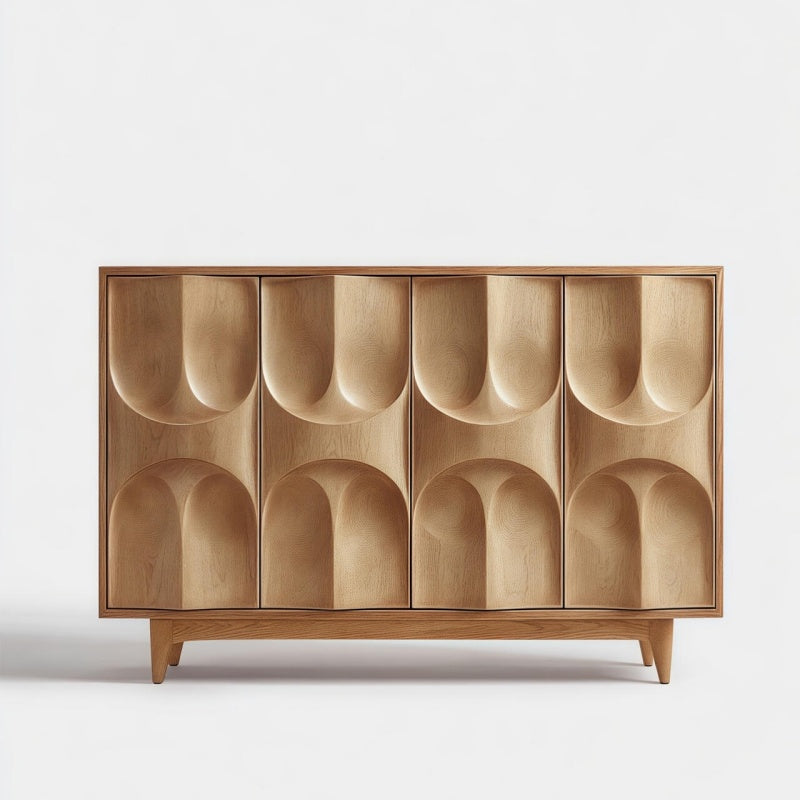 Retro Sculpted Wood Sideboard – Designer High-End Solid Wood Storage Cabinet, Artistic Carved Buffet for Modern Dining
