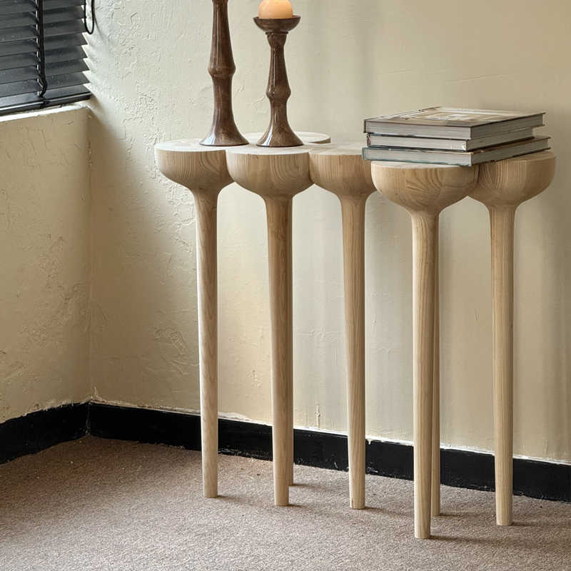 Degas Custom Esgrimas Solid Wood Console Table Set, Mid-Century Modern Entryway Display Tables with Sculptural Legs, Natural Wood Hall Accent Tables
