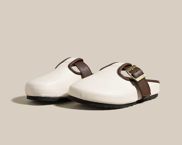 Genuine Leather Platform Clogs – Women's Thick Sole Slip-On Mules with Adjustable Strap, Comfortable Birkenstock-Style Sandals Size 35-40