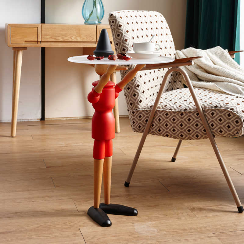 Pinocchio Designer Side Table – Modern Wooden Puppet Art Coffee Table, Creative Living Room End Table & Decorative Accent