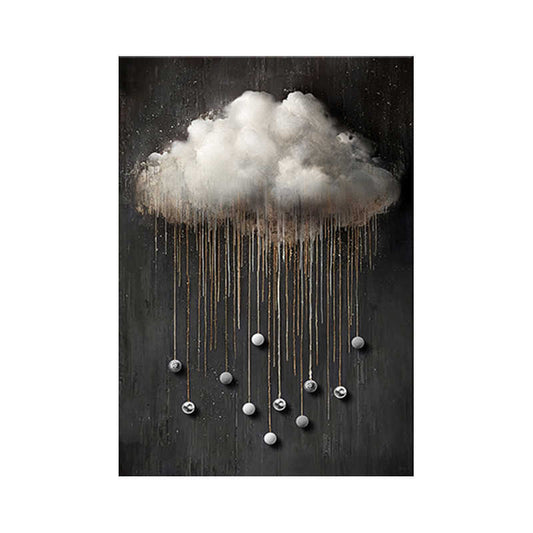 Luxury Black Abstract Cloud Wall Art – Modern Living Room Decorative Painting, Textured Entrance Hallway Sofa Backdrop Matte Micro-Spray, Aluminum Frame