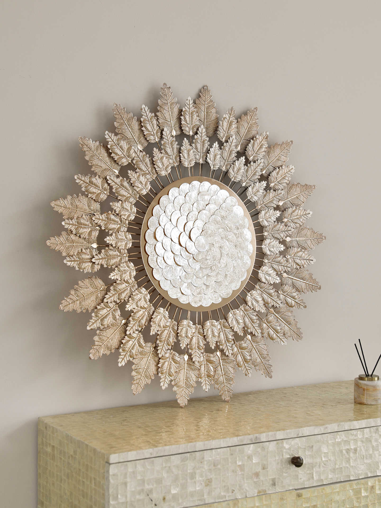 Luxury Gold Leaf and Pearl Shell Tree of Life Metal Wall Art, Decorative Living Room & Dining Room Hanging Sculpture