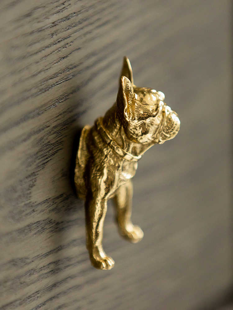 Luxury Brass Bulldog Drawer Pulls Set, Creative Cabinet Door Handles, Front & Rear Bulldog Knobs for Wardrobe, Dresser, Single Hole, 2-Piece