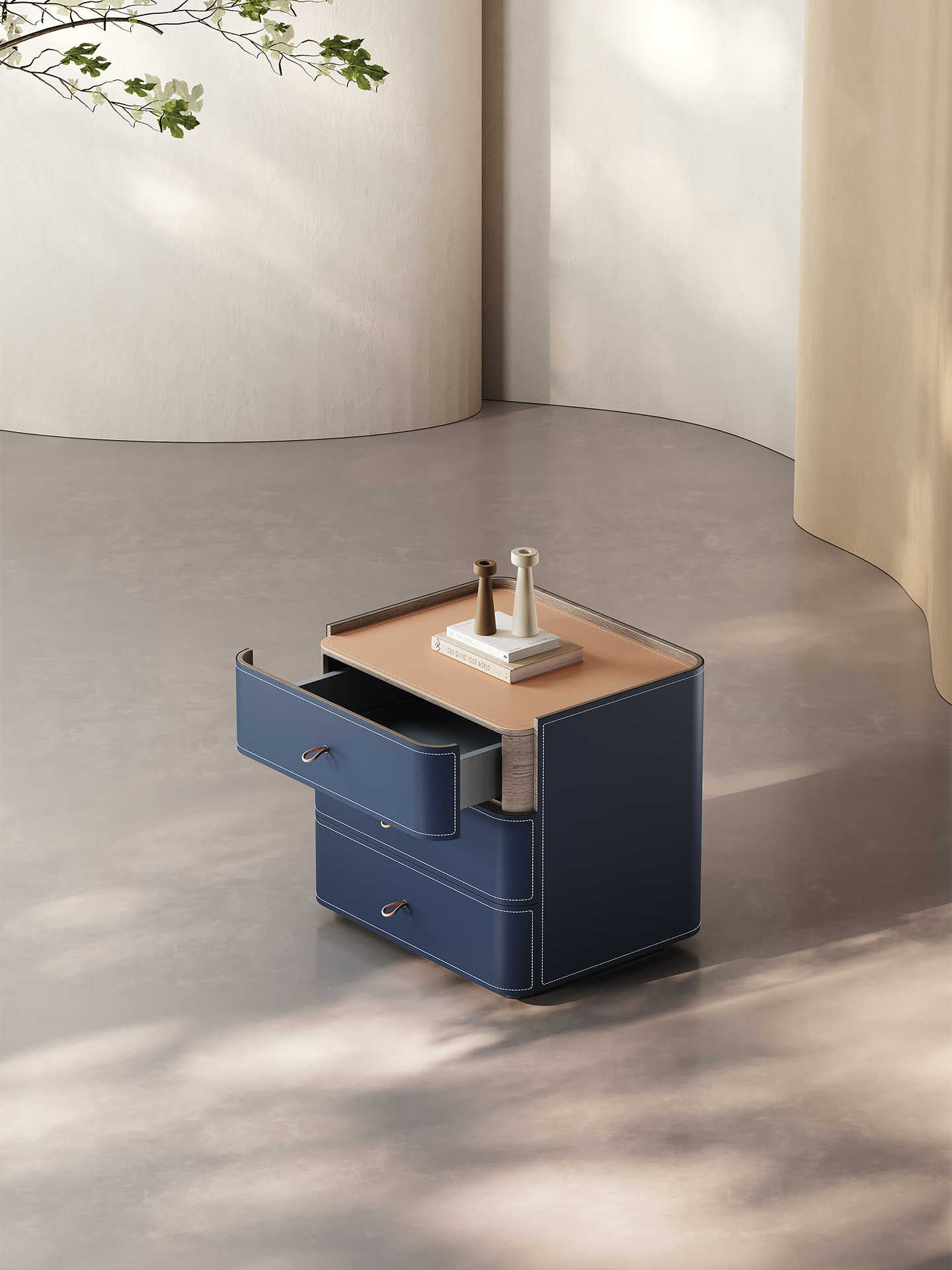Modern Luxury Minimalist Navy Blue Bedside Table, Style 3-Drawer High-End Nightstand for Bedroom, Designer Creative Bedside Cabinet