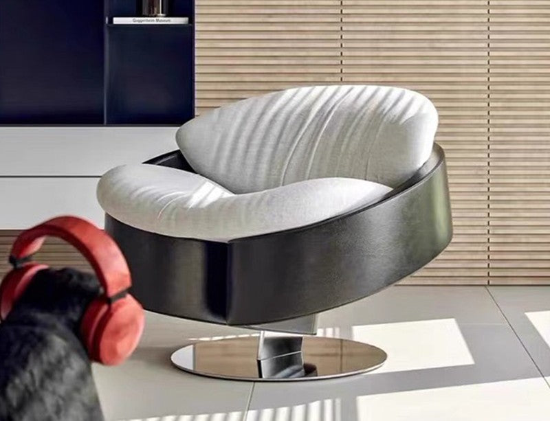 Luxury Swivel Lounge Chair – Modern Round Metal Base Armchair, Designer Hotel Style Single Seat for Contemporary Living and Commercial Spaces