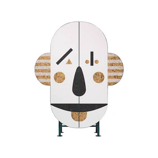 Contemporary Abstract Art Face Cabinet – Modern Designer Two-Door Storage Console, Creative Geometric Pattern Sideboard for Gallery, Living Room, and Entryway Display