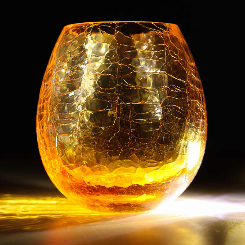 Ocean Crackle Glass Tumbler Set 360ml – Handblown Crystal Cocktail Juice Water Beer Glass, Gradient Blue/Orange/Transparent, Artistic Summer Drinkware