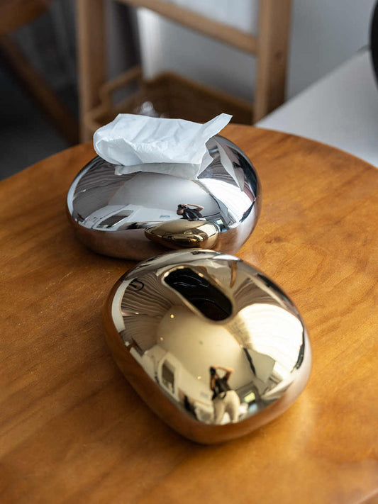 Luxury Pebble Ceramic Tissue Box Set, Gold & Silver High-End Tabletop Decor for Living Room/Bedroom/Villa