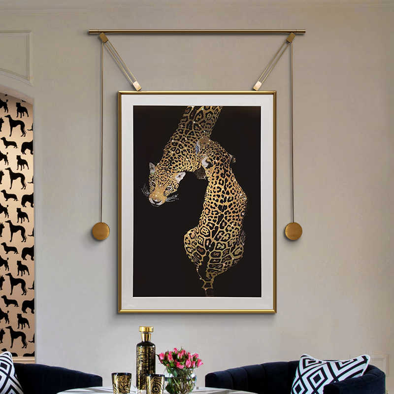 Luxury Crystal Leopard Wall Art with Stainless Steel Frame, Animal Canvas Painting, Modern Entryway or Living Room Decor