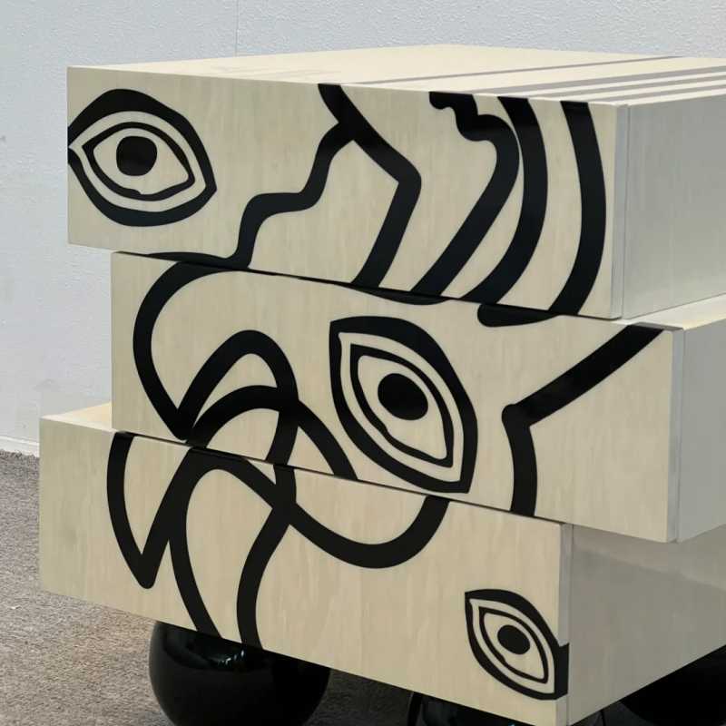 Luxury Artistic Hand-Painted Bedside Cabinet, Cream Style Modern Storage Table, Irregular Designer Nightstand for Bedroom or Living Room – Left Side, Pre-Assembled