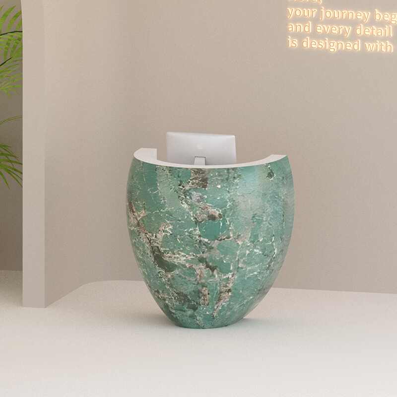Modern Custom Reception Counter, Green Marble Pattern Small Front Desk for Beauty Salon, Hotel, Spa & Boutique