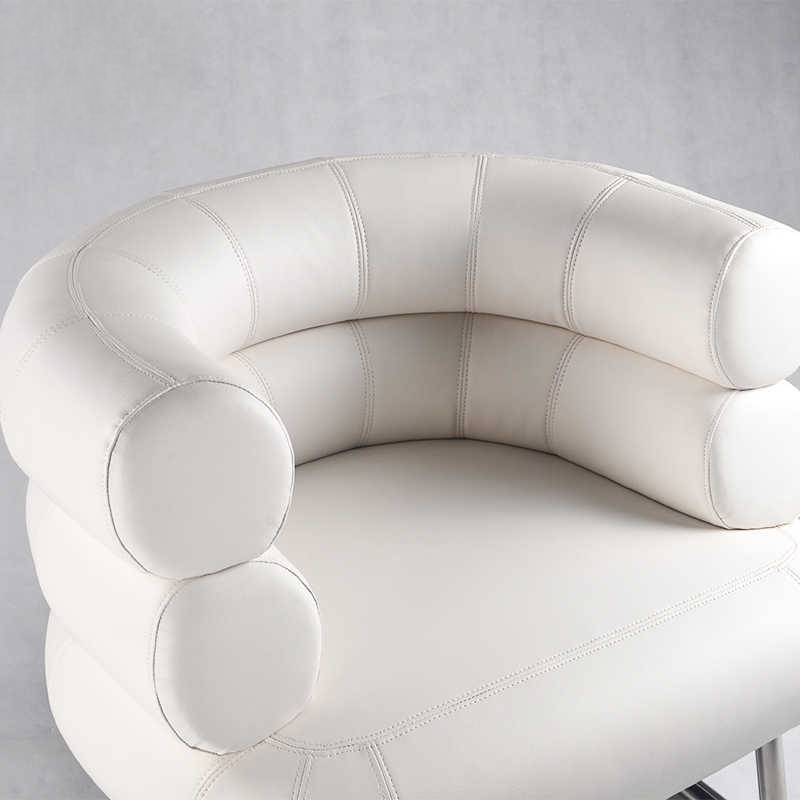 Modern Genuine Leather Lounge Chair – Designer Armchair for Living Room, Office, Waiting Area – Stainless Steel Base