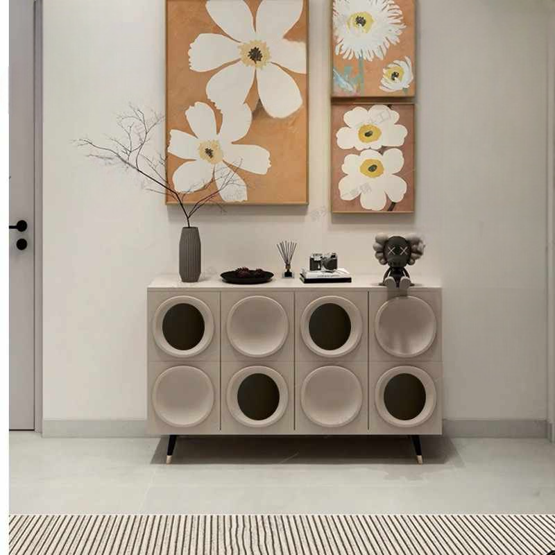 Modern Cream White Minimalist Sideboard Cabinet, Entryway Storage Organizer, 4-Door Living Room Bedroom Console