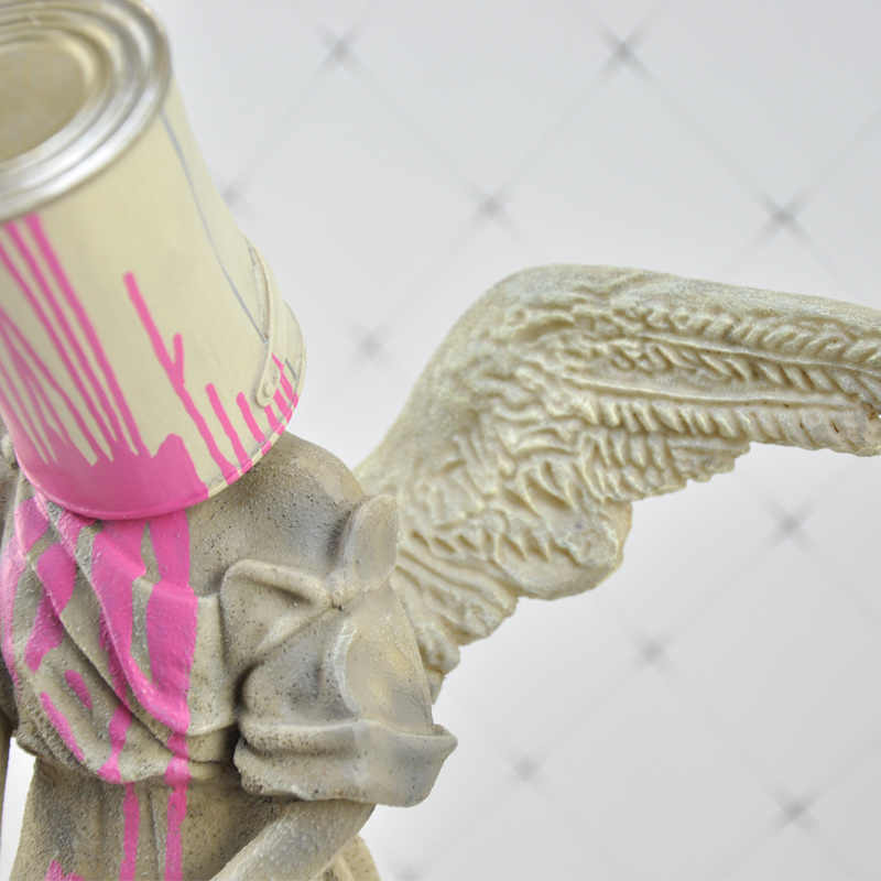 Paint Can Angel Sculpture – Modern Street Art Style Desktop Ornament, Contemporary Home Decor Figurine for Living Room Display