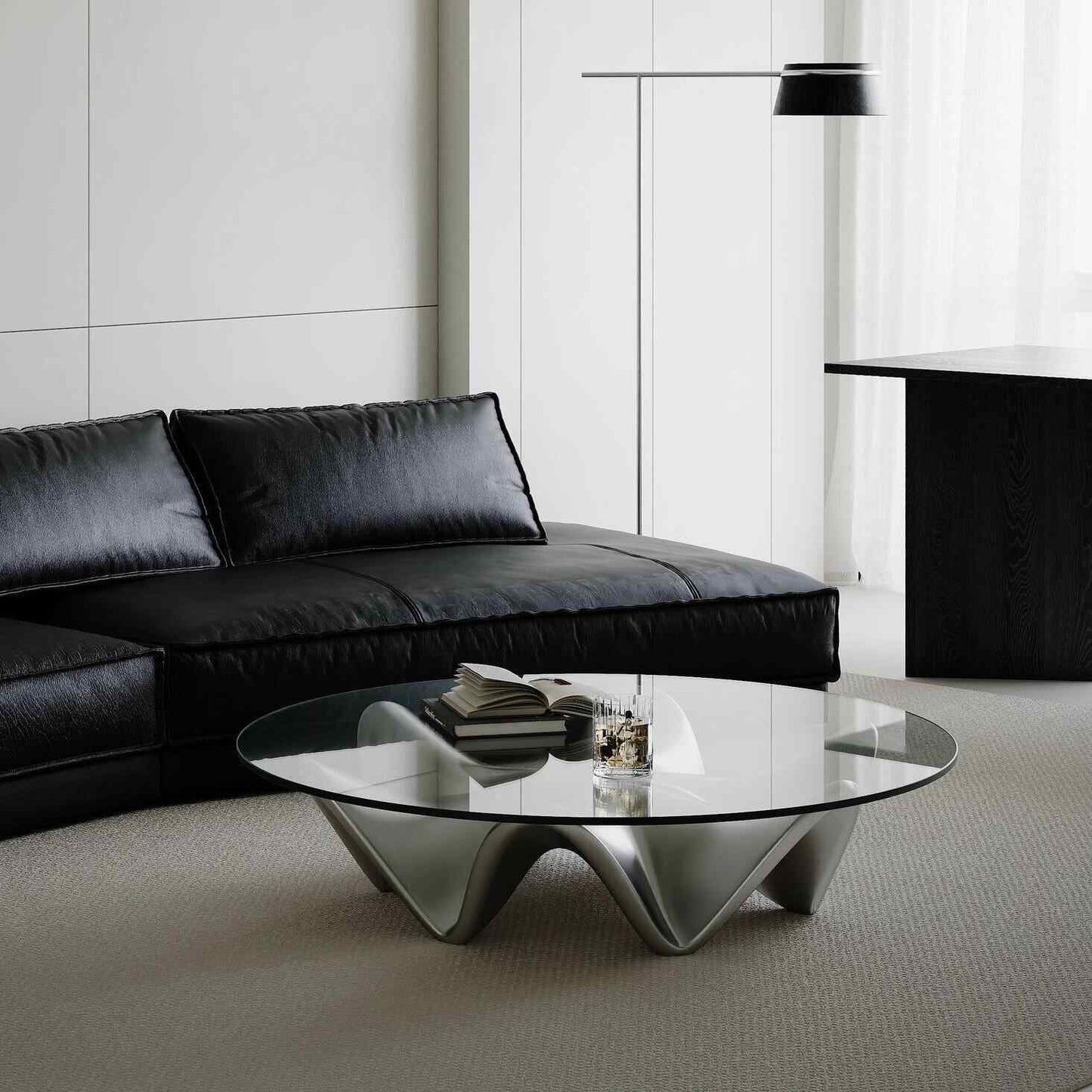 Modern Designer Hexagonal Glass Coffee Table, Artistic Irregular Centerpiece for Living Room, Hotel, or Trendy Spaces, Tempered Wave Grey Base