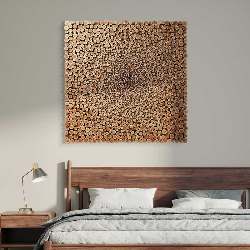 Wabi-Sabi Red Minimalist 3D Mosaic Wood Wall Art, Niche Solid Wood Decorative Relief Panel