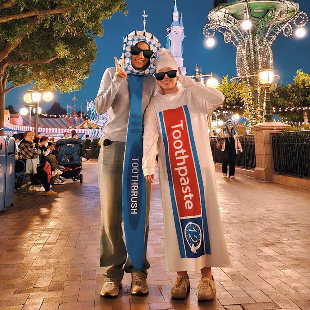 Funny Toothpaste & Toothbrush Couples Costume Set – Adult Unisex Halloween Cosplay, One Size, 2 Piece Kit