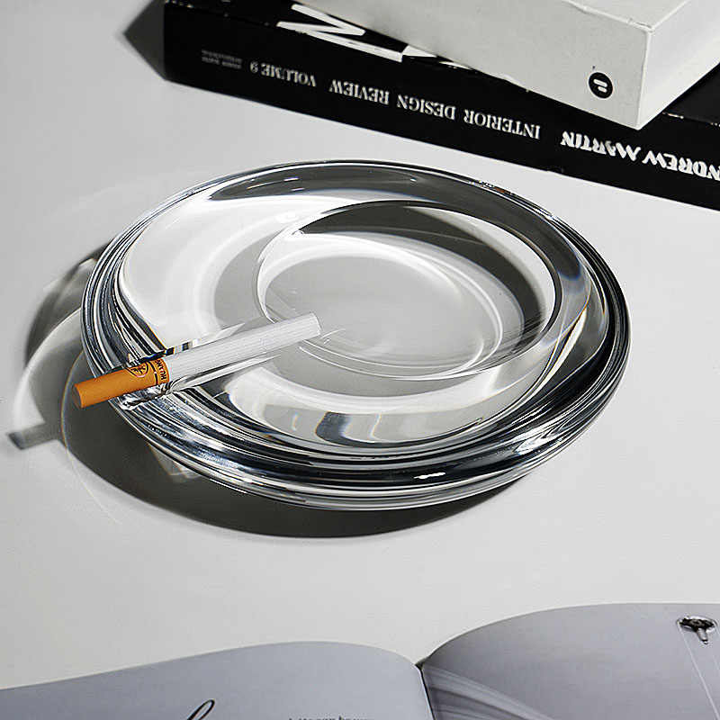 Luxury Crystal Glass Cigar Ashtray, Premium Handmade Round Smoking Accessory for Office & Living Room, High-End Heavy Duty Design