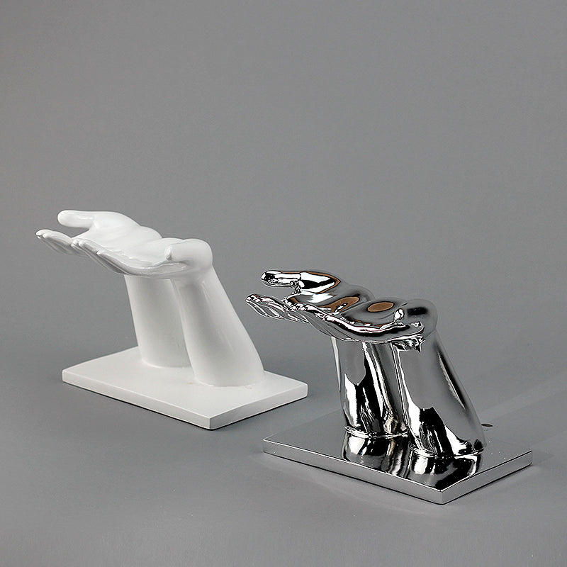 Metallic Silver Sci-Fi Hand Sculpture Display Stand, Creative Sunglasses Holder & Modern Livestream Decor Prop