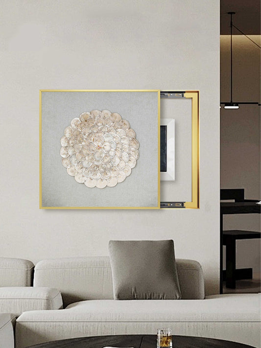 Luxury Art Sliding Panel, Square Switch Box Cover for Circuit Breaker, Power Panel & Wall Décor,Yellow Frame – No Glass
