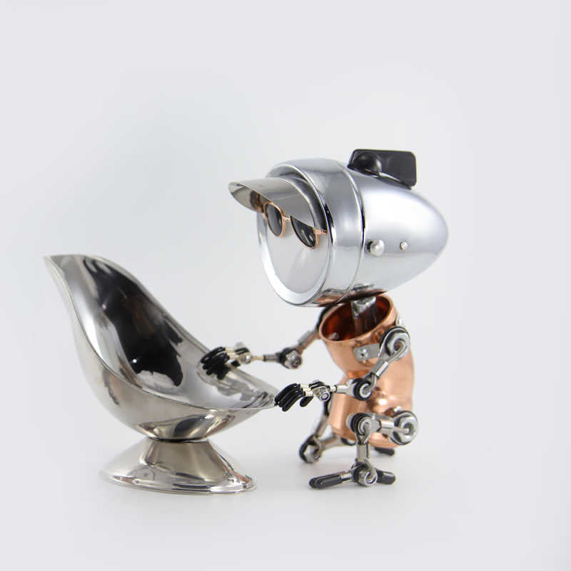 Creative Industrial Robot Desktop Light – Handcrafted Cyberpunk Atmosphere Lamp with Mixed Metal Construction, Futuristic Home Décor Figurine