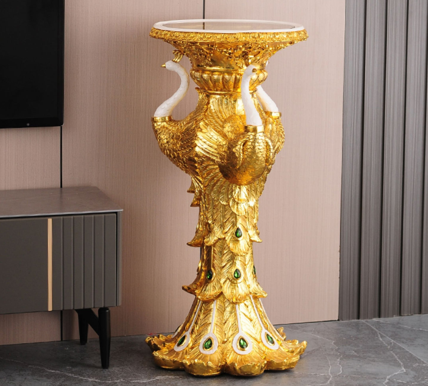 Luxury Golden Peacock Plant Stand – Ornate Indoor Pedestal Display, High-End Art Decor Floral Pot Holder