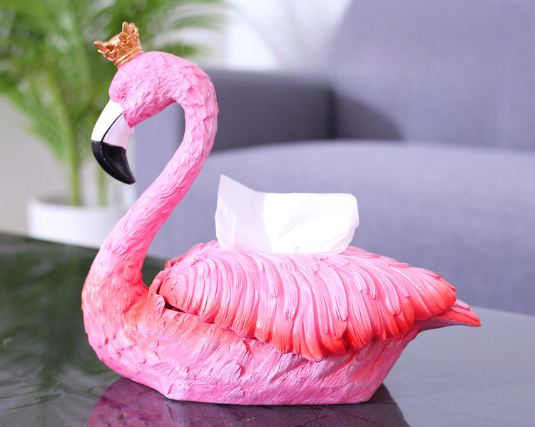 Flamingo Tissue Box – Cute Pink Resin Napkin Holder, Large Size, Living Room Dining Table Decor
