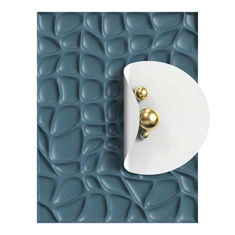 Luxury Modern Abstract Blue 3D Stone Pattern Wall Art, Handcrafted Sandstone Relief Panel with Gold Spheres for Living Room, Entryway, or Dining Room