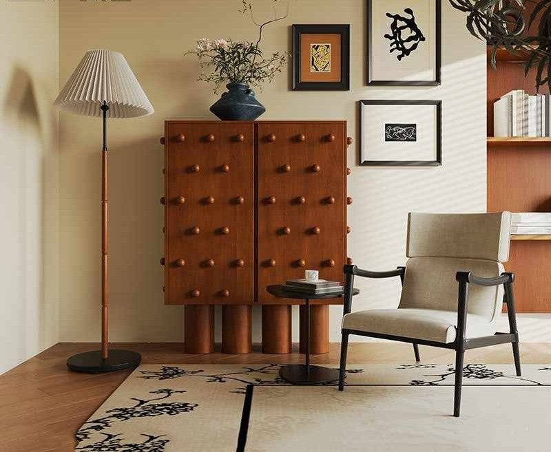 Modern Artistic Solid Wood Sideboard Cabinet, Creative Entryway High Storage for Foyer Living Room, Designer Accent Console