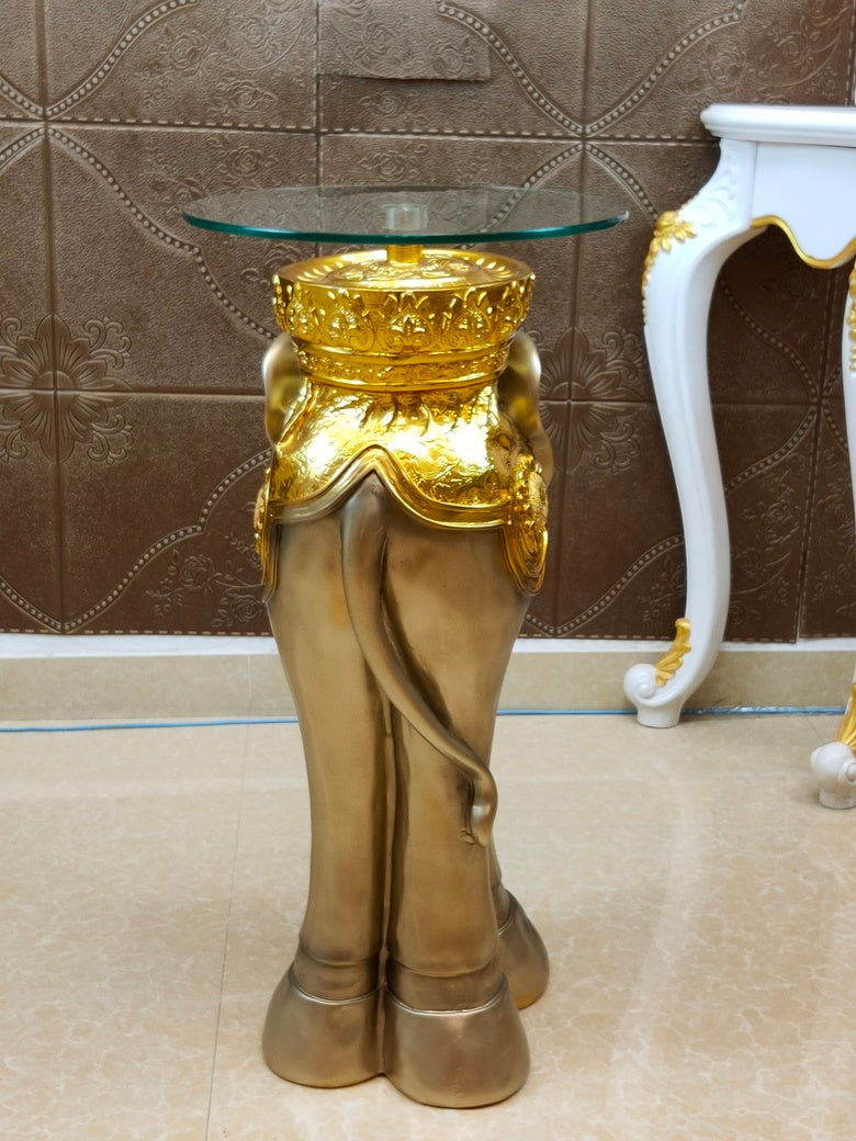 Luxury Elephant Plant Stand – Gold Resin Indoor Pedestal Table with Glass Top, Art Deco Living Room Display