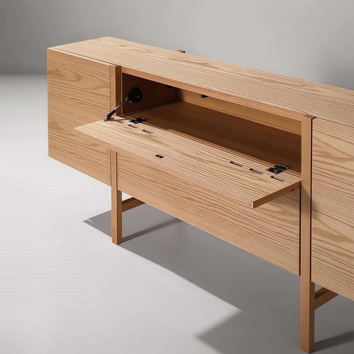 Contemporary Scandinavian Walnut Sideboard – Modern Minimalist Storage Console with Clean Lines, Japanese-Inspired Living Room Furniture