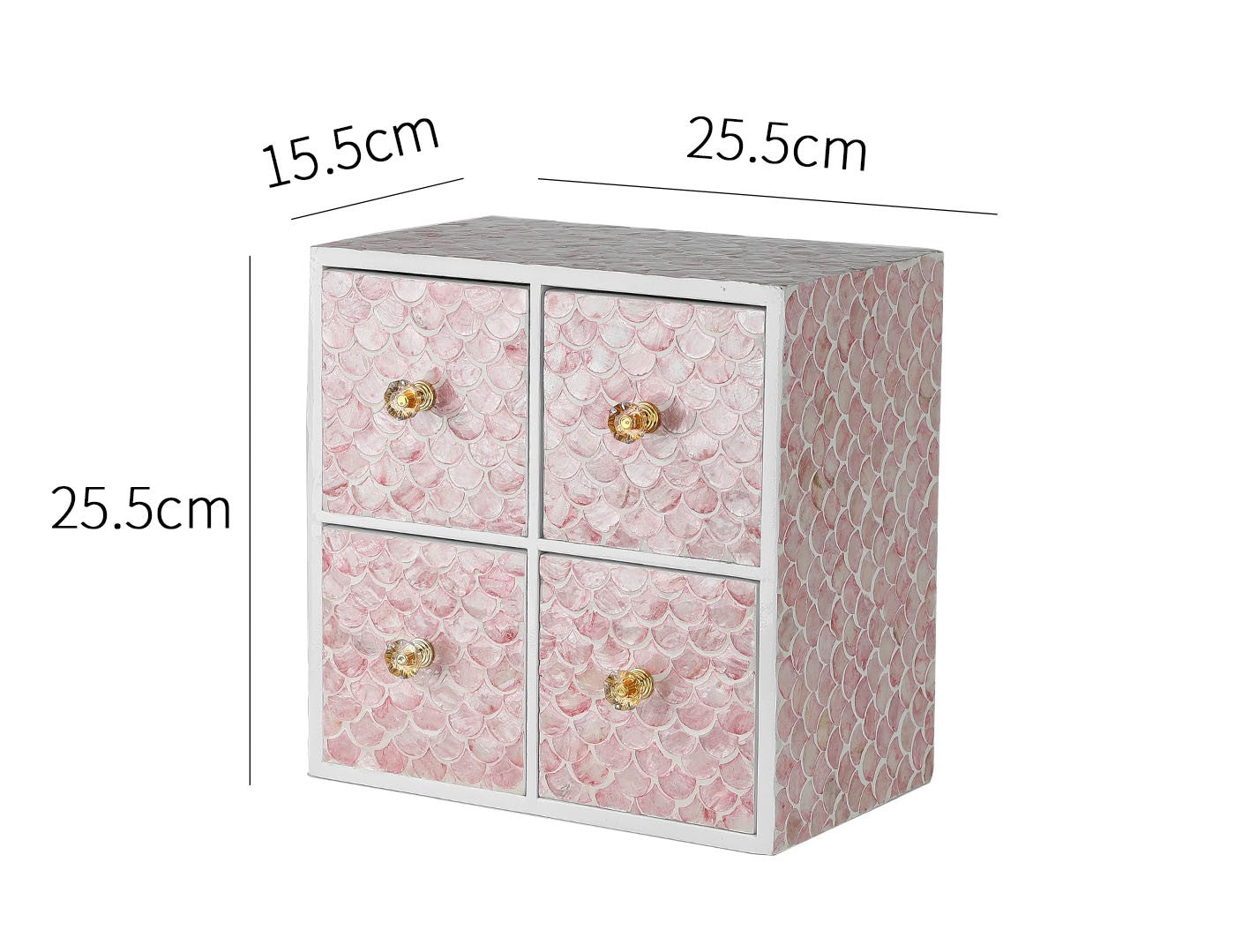 Pink Pearl Jewelry Organizer Box, Decorative 4-Drawer Makeup Storage Chest for Vanity, Dresser, and Desk