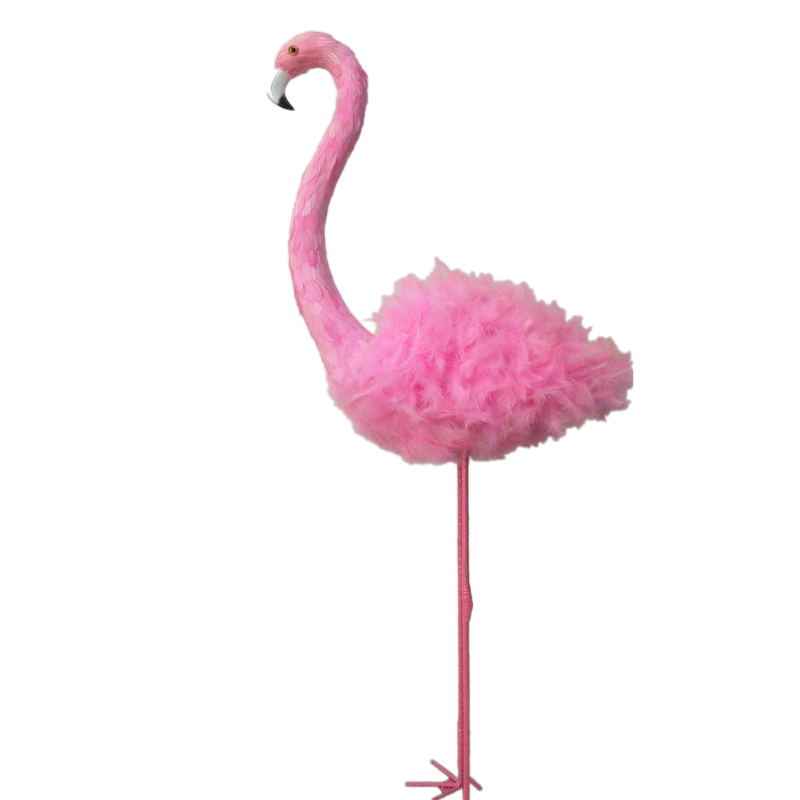 Pink Feathered Flamingo Decor Set – Luxury Real Feather Simulation Animal Figurines, Home Display, Window Decor, Wedding Party Props (Pair)