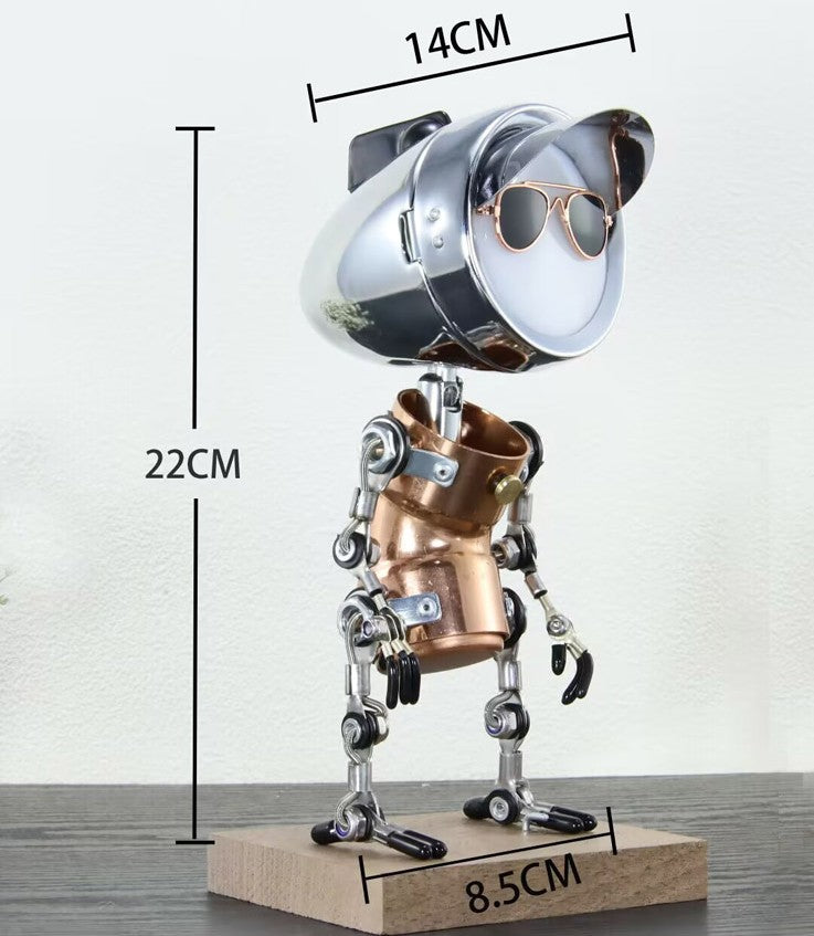 Creative Industrial Robot Desktop Light – Handcrafted Cyberpunk Atmosphere Lamp with Mixed Metal Construction, Futuristic Home Décor Figurine