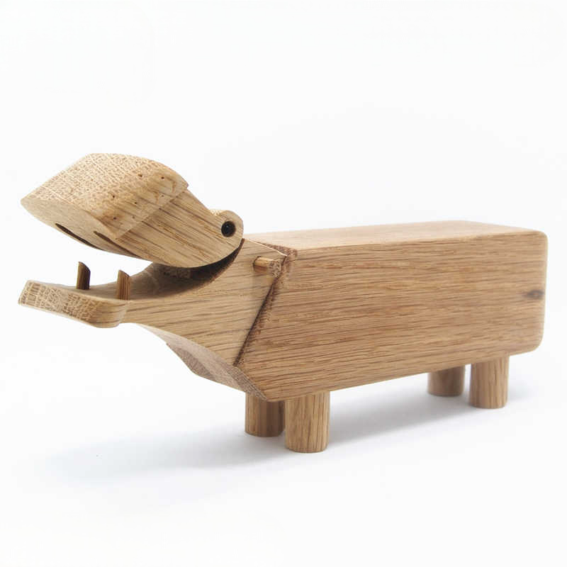 Wooden Hippo Figurine, Handmade Oak Animal Ornament for Desk, Shelf, or Gift – Minimalist Home Décor
