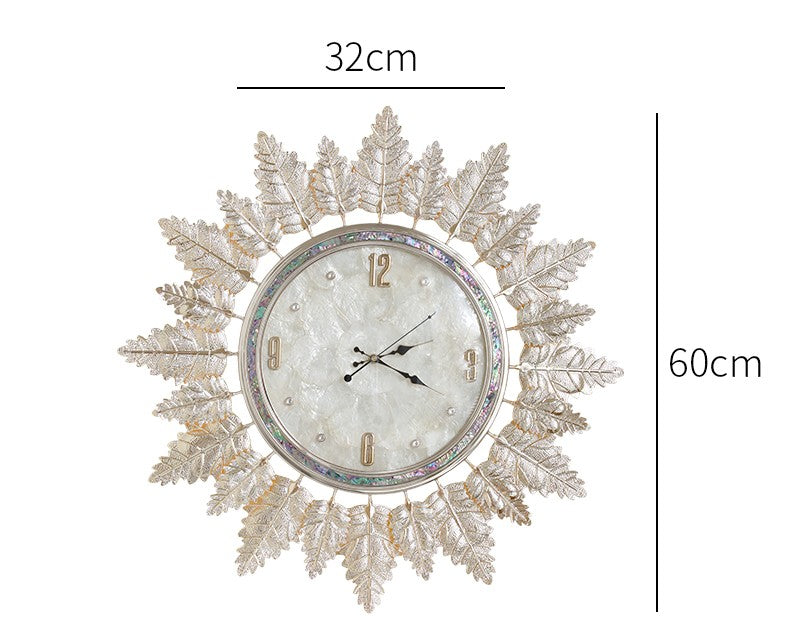 Luxury Silent Wall Clock, Modern Gold Leaf Decorative Clock for Living Room, Entryway & Bedroom – Quiet Movement