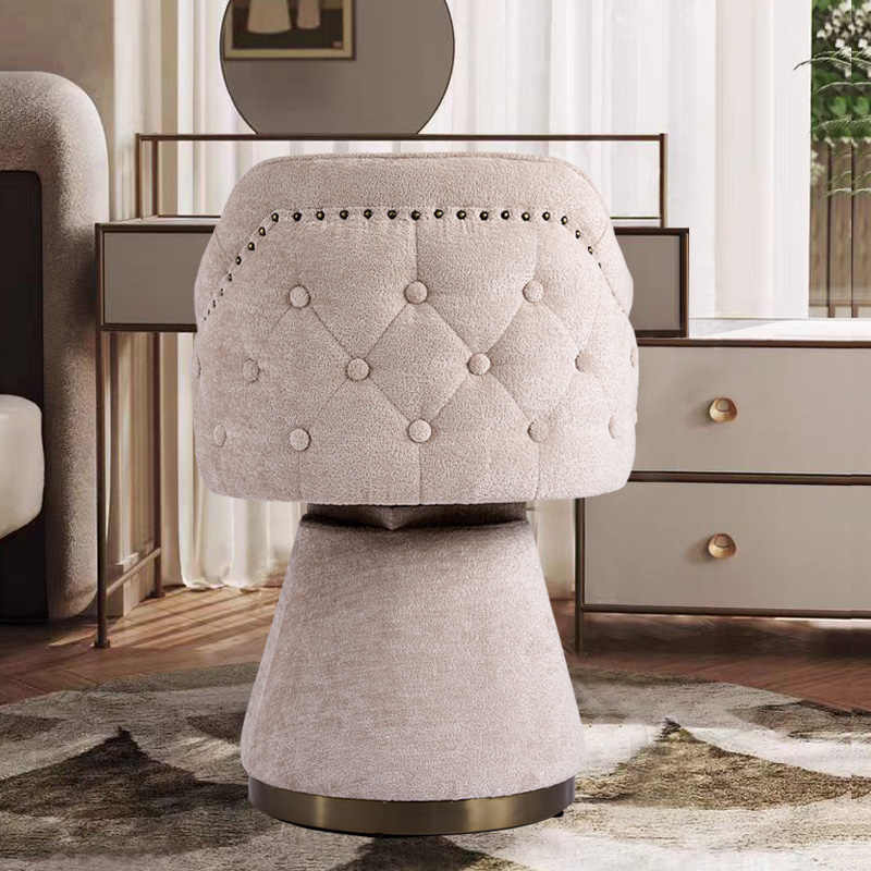 Luxury American Style Swivel Vanity Chair, Tufted Boucle Upholstered Makeup Chair with Brass Base, Designer Vintage Dressing Table Seat,