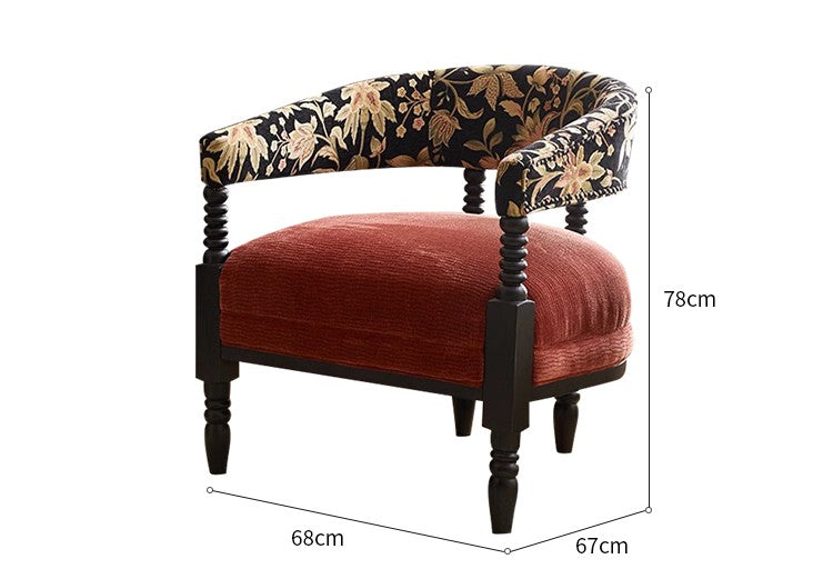 Vintage Solid Wood Lounge Chair – Floral Accent Armchair for Small Living Room, Bedroom & Balcony, Retro Mid-Century Design