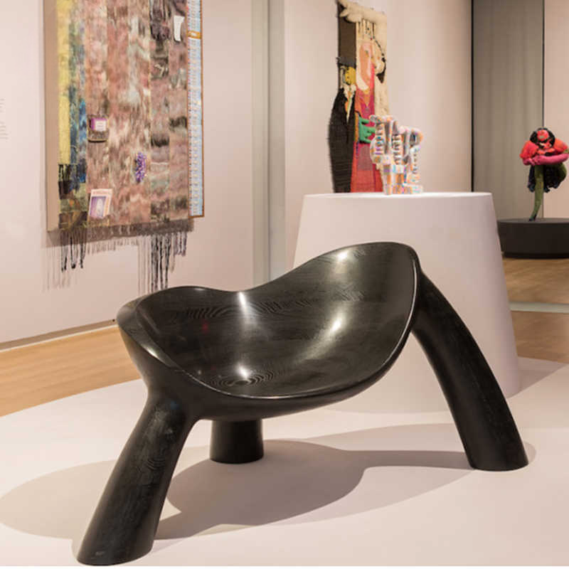 Modern Three-Legged Accent Chair, Unique Sculptural Lounge Stool, Designer Indoor Outdoor Seating, Textured Black