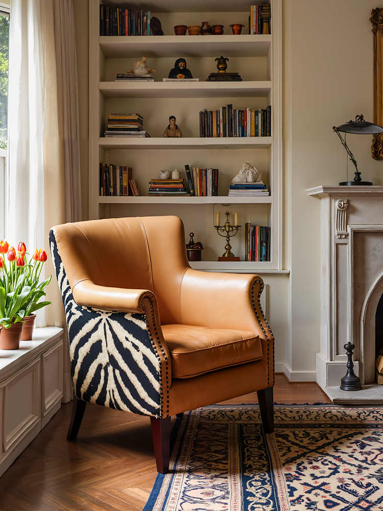 Vintage Leather Tiger Chair – Retro Cigar Single Armchair for Living Room, Study, Balcony