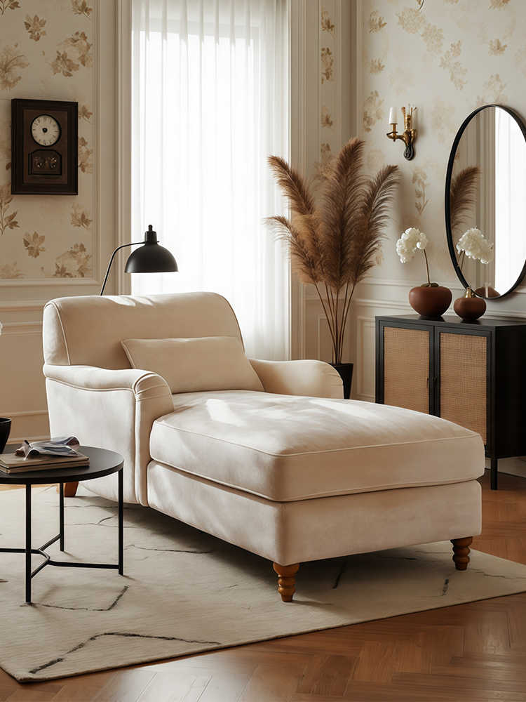 Vintage Chaise Lounge – Retro Bedroom/Living Room Upholstered Fainting Sofa for Apartment, Balcony, Homestay