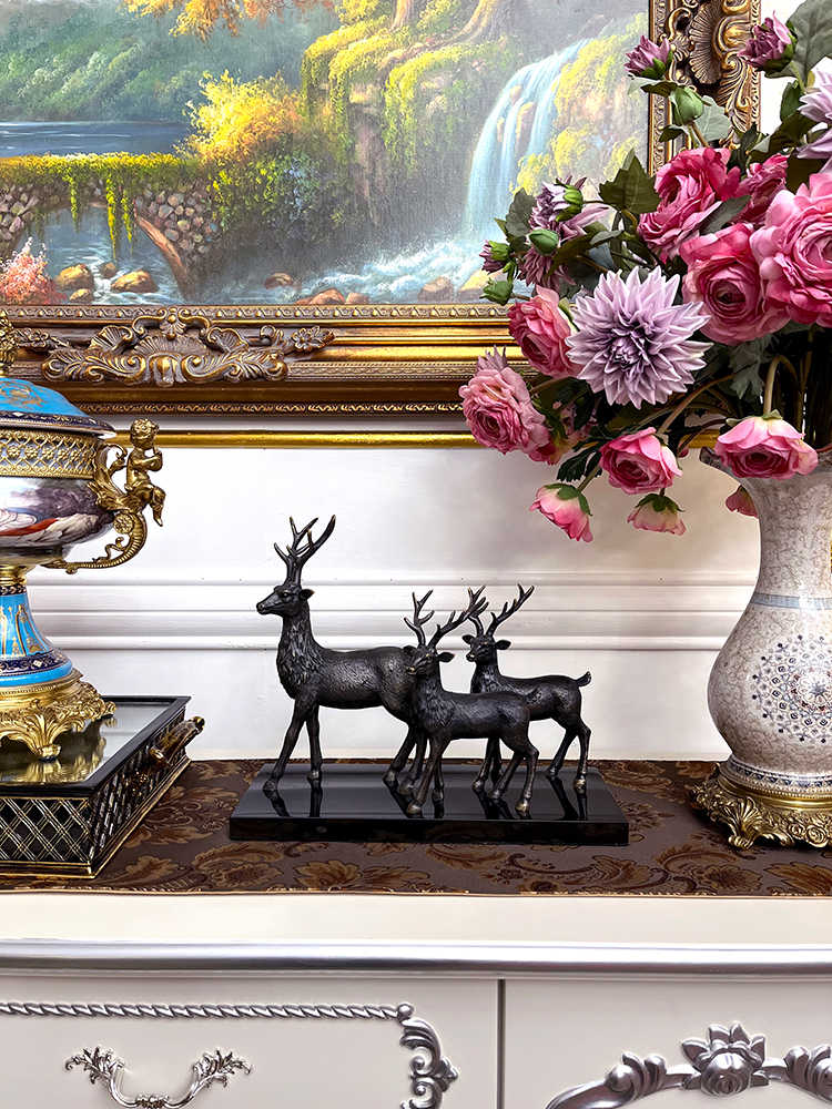 Luxury Bronze Deer Figurine with Marble Base – Decorative Sculpture for Living Room, Villa Entryway, Office Bookshelf