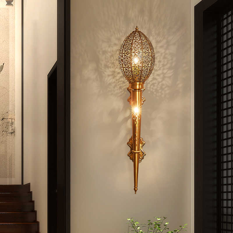 Luxury Gold Wall Sconce – Designer Long Brass Filigree Corridor Light, High-End Hotel, Villa, Restaurant Entrance Hallway Wall Lamp